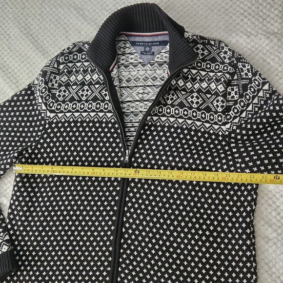 Tommy Hilfiger Men's Sweater Sz XL Zip Up Black White Graphic Print Wool Blend - Picture 9 of 16